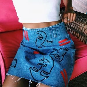 Hand-Painted Denim Mini Skirt